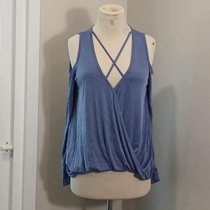 #13 Elegant Blue Crisscross Women's Blouse
